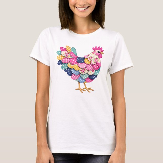 T-shirt Poule en patchwork floral pour les mamans de poule (Devant)