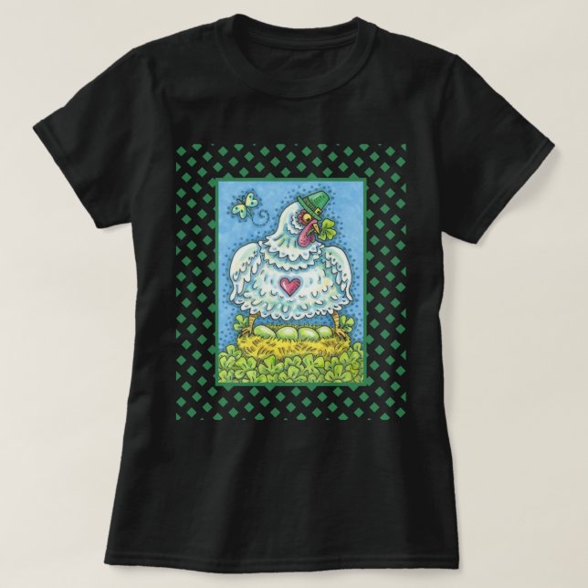 T-SHIRT POULE IRLANDAISE DRÔLE, ŒUFS ET TRÈFLES POULET MIG (Design devant)