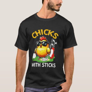 T-shirt Poules avec des bâtons Golf de poulet Golfeur de g