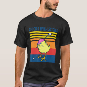 T-shirt Poules de golf avec bâtons Poulet vintage rétro
