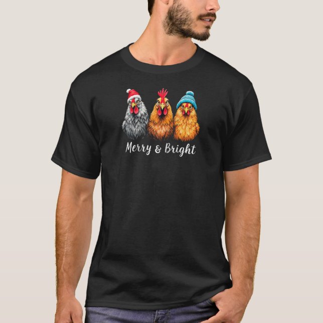 T-shirt Poulet Amateur Fermier Joyeux Chick de Noël brilla (Devant)
