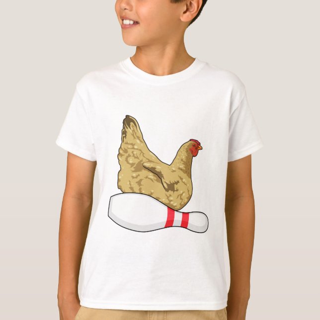 T-shirt Poulet au Bowling avec épingle de Bowling (Devant)