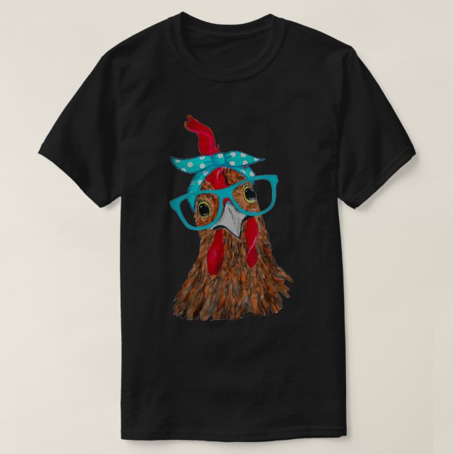 T-shirt Poulet avec bandeau de bandana et lunettes mignonn (Design devant)