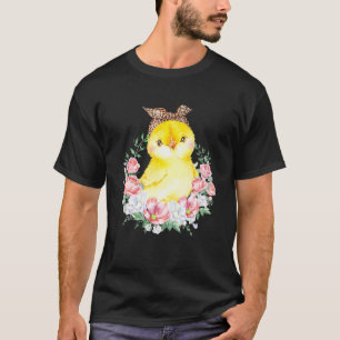 T-shirt Poulet avec fleur de bandeau léopard Mignon Poulet