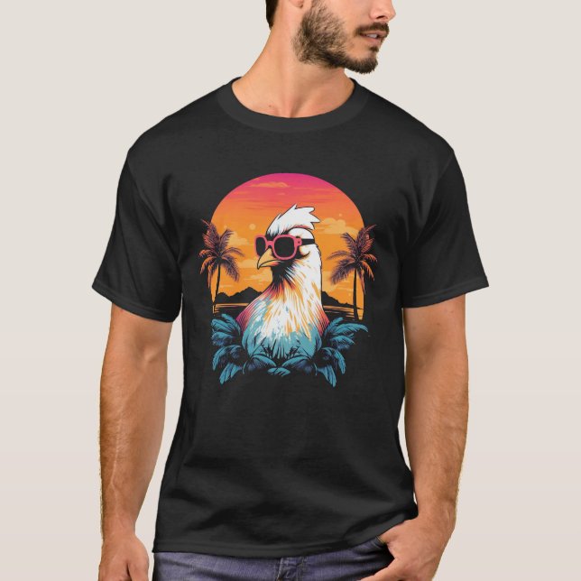T-shirt Poulet avec lunettes de soleil à la plage (Devant)