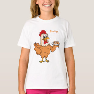 T-shirt Poulet avec oeufs sur plaque de dessin animé