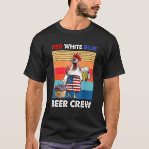 T-shirt Poulet Bière Rouge Blanc Bleu 4 Juillet Drapeau Us