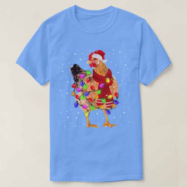 T-shirt Poulet de Noël Arbre Santa Chapeau Fée Lumières Ar (Design devant)