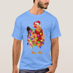 T-shirt Poulet de Noël Arbre Santa Chapeau Fée Lumières Ar