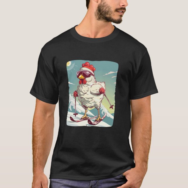 T-shirt Poulet d'hiver drôle avec chaussures de ski de fon (Devant)