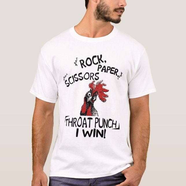 T-shirt Poulet Dire Ciseaux Papier Rocher Punch Throat Je  (Devant)