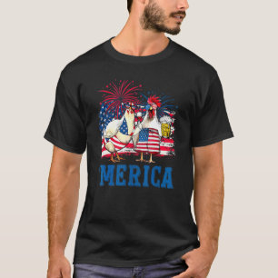 T-shirt Poulet Drapeau Usa Feux D'artifice Patriotique 4 J