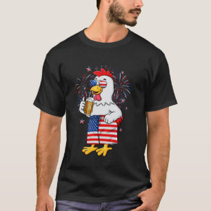 T-shirt Poulet drôle buvant de la bière Drapeau américain