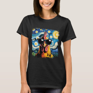 T-shirt Poulet drôle décoloré Nuit étoilée Van Gogh Star