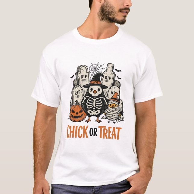 T-shirt Poulet drôle ou traiter Graphique de poulet Hallow (Devant)