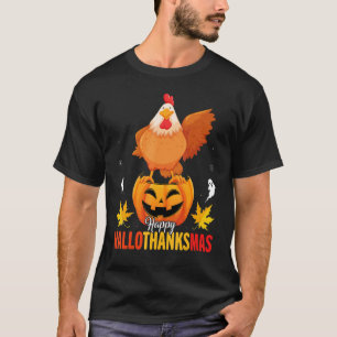 T-shirt Poulet Drôle Sur Citrouille Joyeux Hallothanksmas