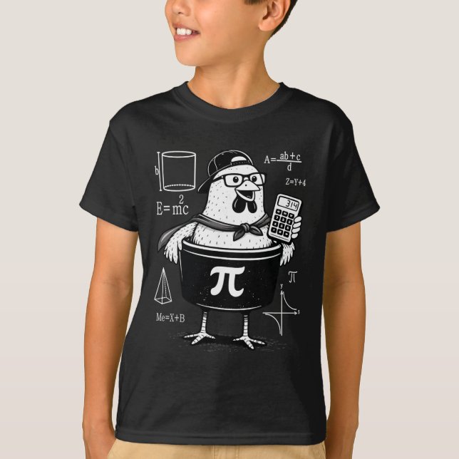T-shirt Poulet drôle tenant une calculatrice Prof de maths (Devant)