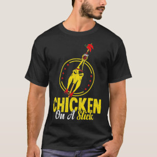 T-shirt Poulet En Caoutchouc Sur Un Bâton Drôle Poulet E