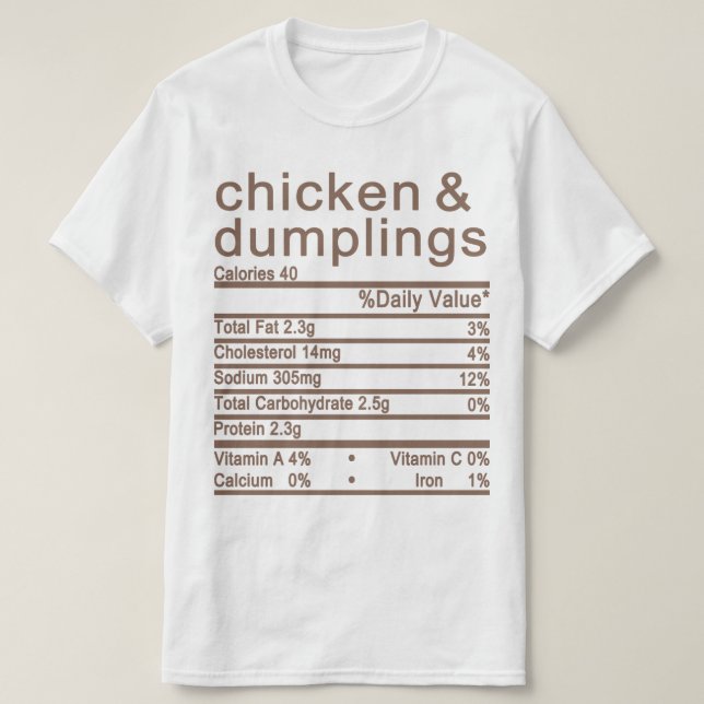 T-shirt poulet et boulettes étiquette de la valeur nutriti (Design devant)