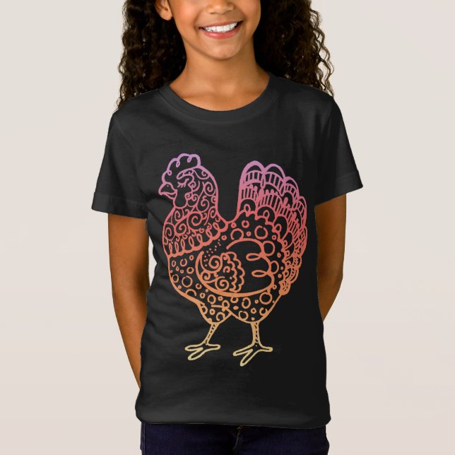 T-Shirt Poulet fleuri Lineart (Devant)