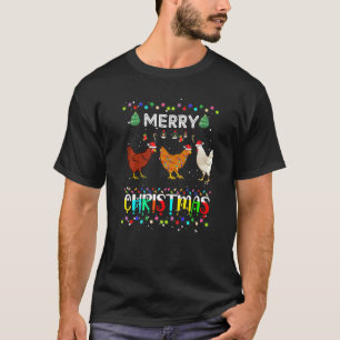 T-shirt Poulet Joyeux Noël Chapeau de Santa Lumières Xmas