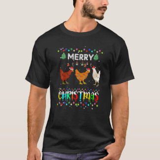T-shirt Poulet Joyeux Noël Chapeau de Santa Lumières Xmas