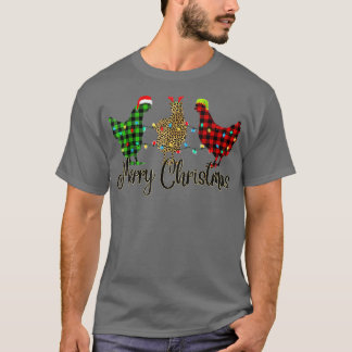 T-shirt Poulet Joyeux Noël Rouge Vert Plaid Leopard P