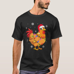 T-shirt Poulet Lumières de Noël Chapeau de Père Noël Anima