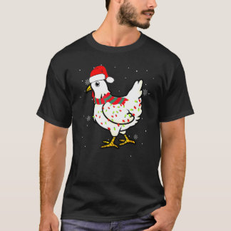 T-shirt Poulet Lumières de Noël Porte Chapeau de Père Noël