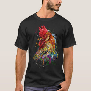 T-shirt Poulet Main Dessinée à l'eau Couleur Splash Coloré