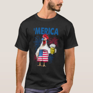 T-shirt Poulet Merica à la bière Drapeau Usa 4 juillet