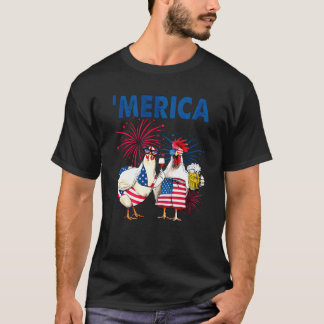 T-shirt Poulet Merica Drapeau Américain Poulet Bière Drôle