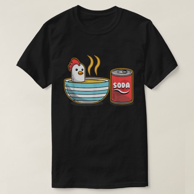 T-shirt Poulet mignon dans le bol à soupe avec soda peut j (Design devant)