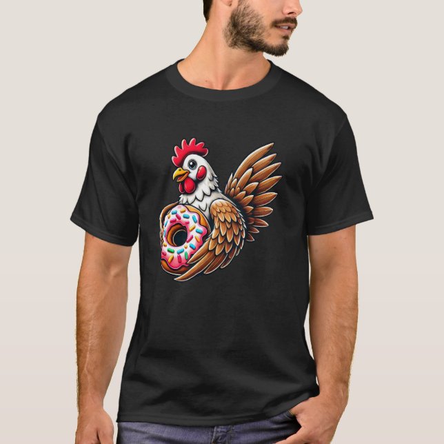 T-shirt Poulet Mignon Mangant un Beignet (Devant)