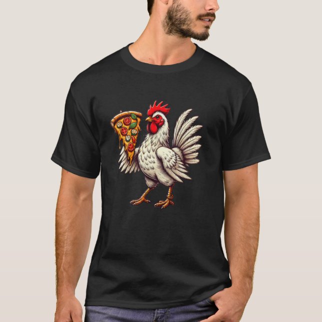 T-shirt Poulet Mignon Mangant une Pizza (Devant)