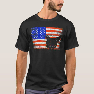 T-shirt Poulet Oiseau Vintage Drapeau Américain Poulet 4 J
