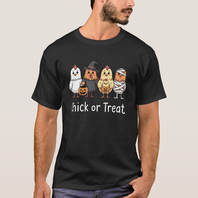 T-shirt Poulet ou Friandise Drôle Ferme de Poulets Hallowe (Devant)