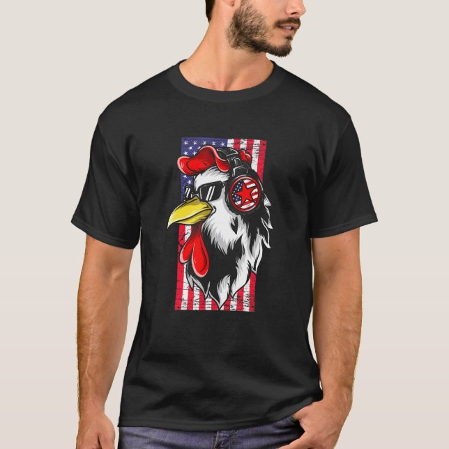 T-shirt Poulet Patriotique 4 Juillet Américain Drapeau Usa (Devant)