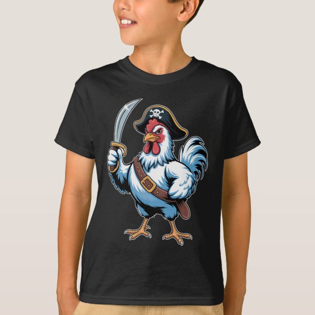 T-shirt Poulet Pirate Féroce Avec Épée Et Chapeau De Capit (Devant)