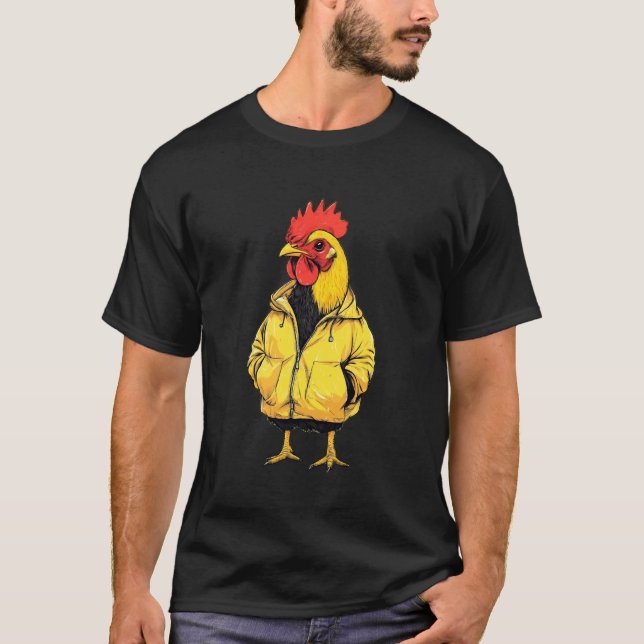 T-shirt Poulet portant un imperméable (Devant)