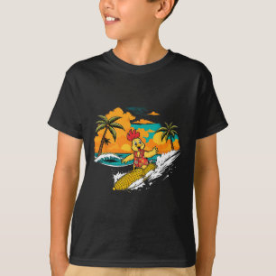 T-shirt Poulet Rétro Surfant du Maïs Art Tropical Hawaïen 