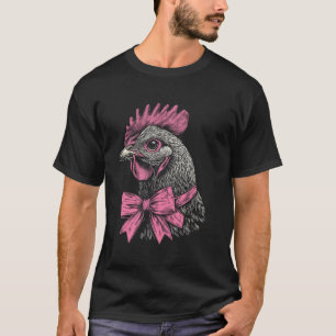 T-shirt Poulet Rose Coquette Nœud Ruban Élégant Ferme Anim