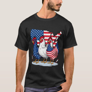 T-shirt Poulet Rouge Bleu Patriotique Rooster 4th Of Ju