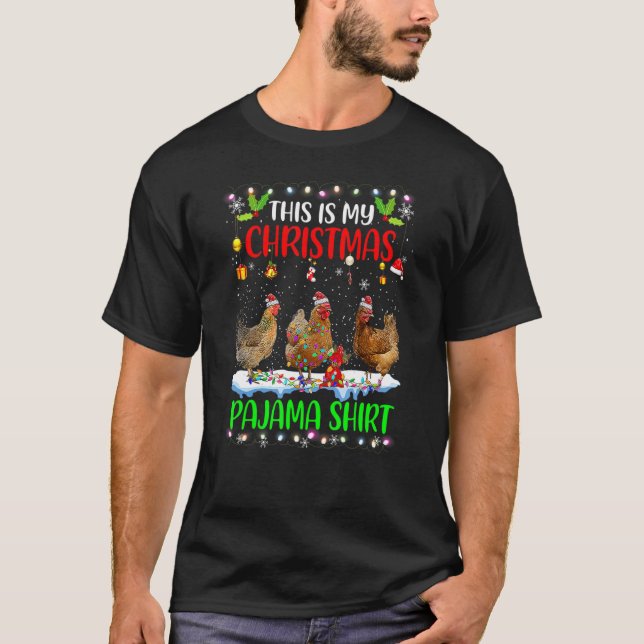 T-shirt Poulet Santa Hat Lumières C'Est Mon Paja De Noël (Devant)