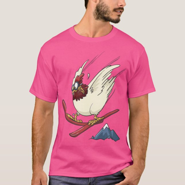 T-shirt Poulet Sur Ski Volant En Descente (Devant)