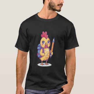 T-shirt Poulet tenant un crayon retour à l'école animal de