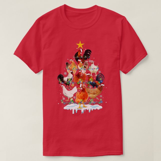 T-shirt Poulets de Noël Lumières Arbre Drôle Amoureux de p (Design devant)