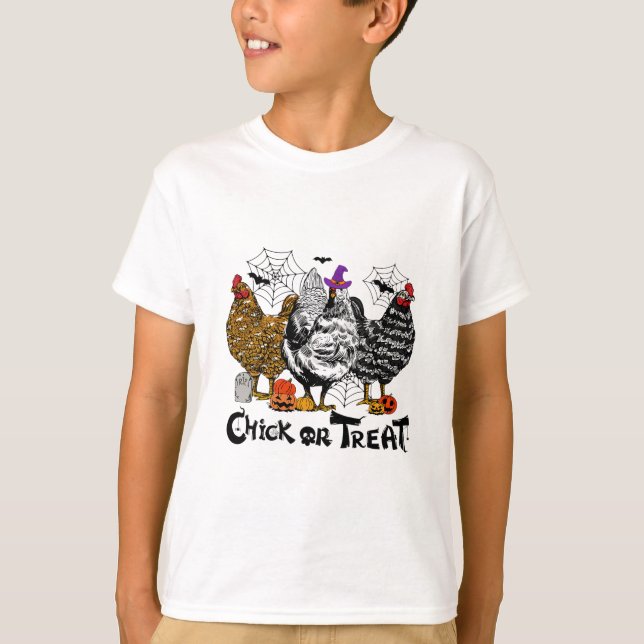 T-shirt Poulets D'Halloween Ou Treat Pum De Saison Éffraya (Devant)