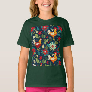 T-shirt Poulets Et Poinsettias De La Ferme De Noël
