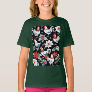 T-shirt Poulets Et Poinsettias De Noël
